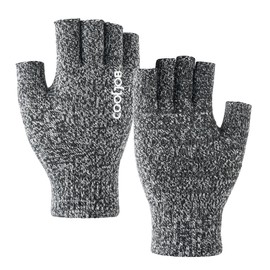 COOLJOB Warm Knit Half Finger Winter Gloves for Men Women, Fingerless Stretchy Mittens Non-slip Silicone Grip and Elastic Cuff (2 Pair L/XL, Heather Gray)