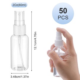 50pcs 2oz Mini Spray Bottles Fine Mist,Mini Clear Small Spray Bottle,Empty Travel Spritz Bottle with Pump Transparent Caps,Reusable Liquid Containers for Essential Oils Perfumes Travel Cosmetics