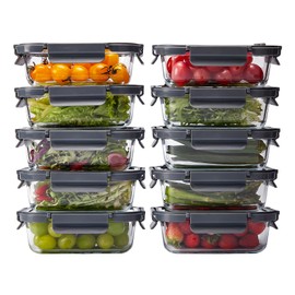 Spreccio Glass Food Storage Containers with Lids, 10 Pack of 21oz, Glass Meal Prep Container with Airtight Lids, Microwave Safe Food Container Set, BPA Free, LeakProof, Ideal for Lunch