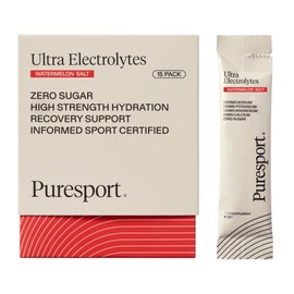Puresport Ultra Electrolytes Hydration (Watermelon Salt/15 Electrolyte Sachets) | High Performance Sugar Free Electrolytes Powder With 1000mg of Sodium | Optimises Hydration & Supports Muscle Function