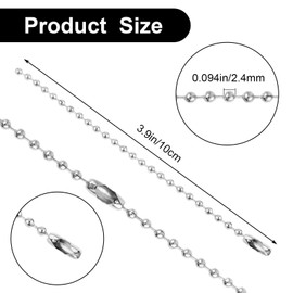 100 PCS Ball Chain Necklace Stainless Keyring Chain Extender for Label Tags, 3.9inch Roller Blind Chain for Jewelry Making DIY Crafts, Necklace Hanging, Dog Tag, Silver Metal 2.4 Mm Ball Bead Chain