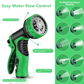 qromom 50FT Expandable Garden Hose with Holder - Heavy Duty Superior Strength 3750D - 4 -Layer Latex Core - Extra Strong Brass Connectors and 10 Spray Nozzle Green