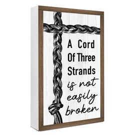 A Cord of Three Strands is Not Easily Broken Wooden Box Sign Desk Decor,Family Quotes Block Plaque Sign for Home Farmhouse Living Room Bedroom Shelf Tabletop Wall Decor
