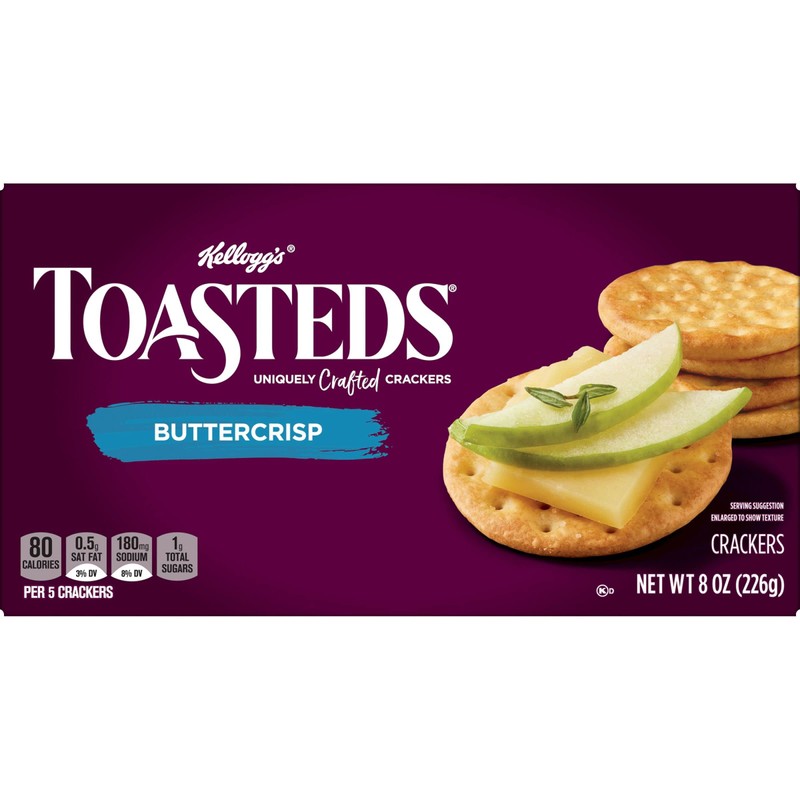 Toasteds Crackers, Party Snacks, Lunch Snacks, Classic Buttercrisp, 8oz Box