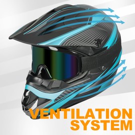 Yesmotor Youth Dirt Bike Helmet Quick Release Buckle - Dirt Bike Helmets Adult ATV Helmet (Gloves Goggles Mask) 4Pcs Set - DOT Approved（Blue,L）