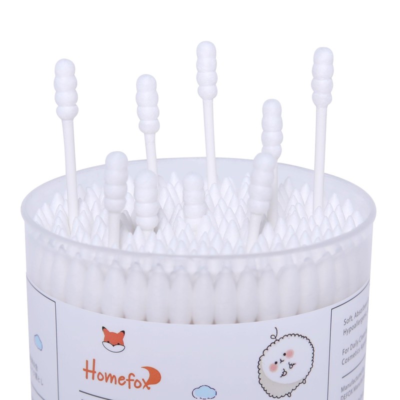 HOMEFOX Cotton Swabs Spiral Pointed - 600 Count Organic Cotton