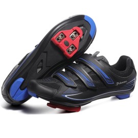 Mens Womens Cycling Riding Shoes - Compatible with Peloton SPD Clips - 3 Straps Bike Shoes - Perfect for Spin Indoor Road Bicycles Pedal with Look Delta Cleat - Blue 14