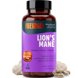 FreshCap Mushrooms Premium Organic Lions Mane Capsules - 14:1 Fruiting Body Extract with 31% Beta-Glucans - 3rd-Party Tested Nootropic for Clarity, Focus & Cognitive Support (60 Capsules)
