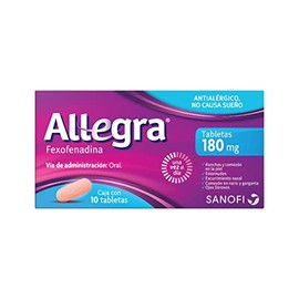 Allegra Antihistamínico para Alergias Severas y Urticaria 10 tabletas x 180 mg. El Único Antihistamínico que Controla las Alergias Agraviadas por Contaminación. Adultos y Niños a Partir de 12 Años