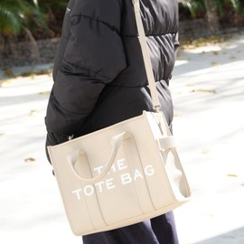 The Tote Bag de piel grande para mujer, TOTEBAG Bolsas de mujer, Bolsa Tote Bag Mujer, Bolso de mano con cierre, para Viajar, oficina, Regalos Adecuado para Mujeres y Chicas (Beige)