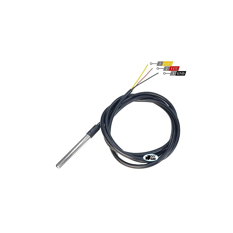DS18B20 Waterproof Temperature Sensor, Stainless Steel Probe, for Arduino, ESP32,