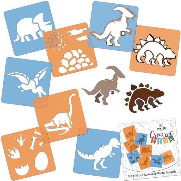 NAKLEO Stencils Painting for Children - 8 Pieces - Dinosaur
