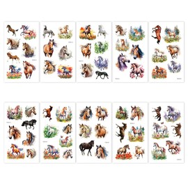 Horse Flower Temporary Fake Tattoos Long Lasting 3D Realistic Tatoo Stickers Floral Sun Waterproof Watercolor Tattoos For Women Arm Neck Brirthday Party Adult Art (Style 6)