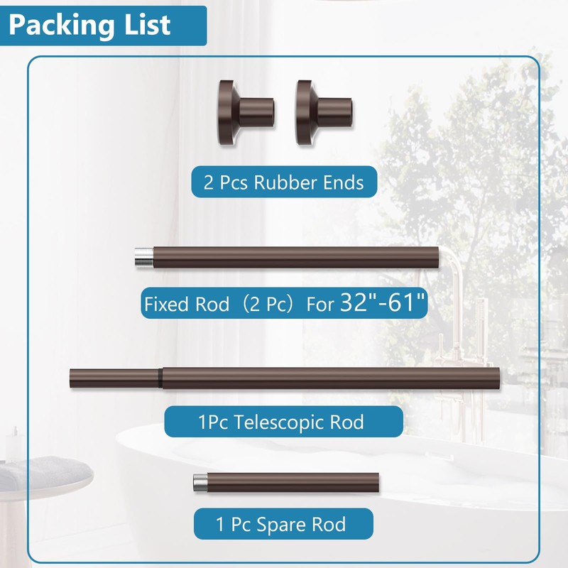 Bonpally Shower Curtain Rod, Adjustable 32-61 Inches Spring Tension Rod,