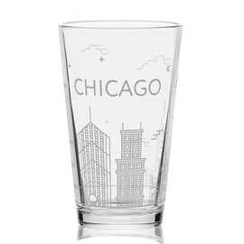 CHICAGO ILLINOIS SKYLINE Engraved Pint Beer Glass | Minimalist City Sky Line Full Wrap Engraving | Great Travel Gift Idea!