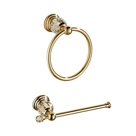 WOLIBEER Crystal Gold Toilet Paper Holder Hand Towel Ring Crystal Bathroom Accessories Set Modern Paper Towel Holder Include 2 Pieces Bathroom Hardware
