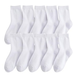 COSHU School Socks, Children, Boys, Girls, Kids, White, Black, Ash, Panda Socks, 5 Pairs Set, 10 Pairs Set, Plain, Crew Length, 2 Types, Set of 10: Type A - White
