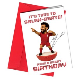 Mo Salah Liverpool Autograph Birthday Card Signed A5 “It's Time To Salah-brate!” - Football Fan Digitally Illustrated Printed on 350gm thick card No1861