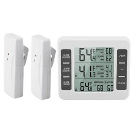 Fridge Digital Thermometer, Wireless Digital Acoustic Alarm Fridge Thermometer with 2 x Sensor Min/Maximum Display