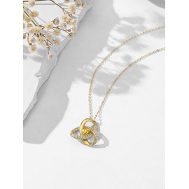 Lmoneta Sterling Silver 14K Gold Plated Necklaces for Women Trendy Love Knot Infinity Interlocking Knot Necklaces Pendant Necklace for Women Yellow Diamond Necklace Adjustable in Length 18in