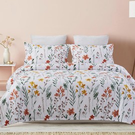 Vaulia Soft Microfiber Floral Duvet Cover Queen Size, Blue and Red Botanical Print Pattern, Lightweight Design, 3-Piece Set (1 Duvet Cover 2 Pillow Shams)