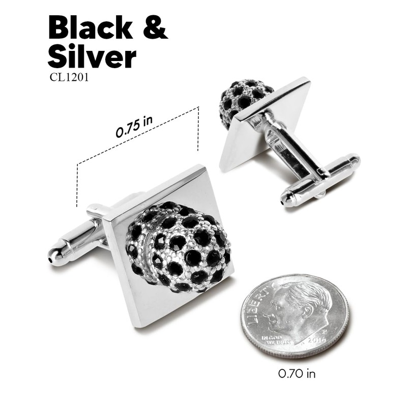 Vittorio Vico Colored Crystal Studded Flower Cuff Links (Black/Silver, CL-1201)