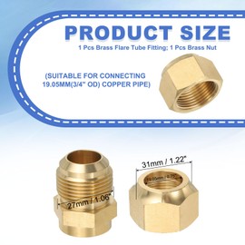 PATIKIL 3/4" Flare Male Thread Brass Flare Tube Fitting, Welding Pipe Adapter Connector with Nut for Plumbing HVAC Air Conditioner