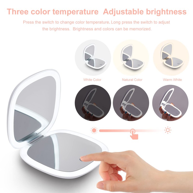 Compact LED Magnifying Travel Makeup-Mirror - 4 inches 1X/10X Magnification