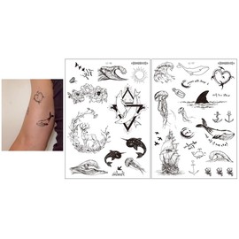 2 Sheets Temporary Whale Tattoo Wave Tattoo Anchor Tattoo Dolphin Tattoo Fake Tattoo LC116 117