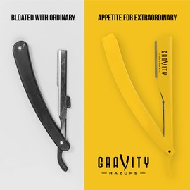 GRAVITY RAZORS Professional Straight Razor Kit – Ultra Exposure, Includes 10 Premium Blades, 2mm Exposed, Yellow