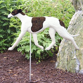 Greyhound Outdoor Garden Sign Hand Painted Figure Brindle/White
