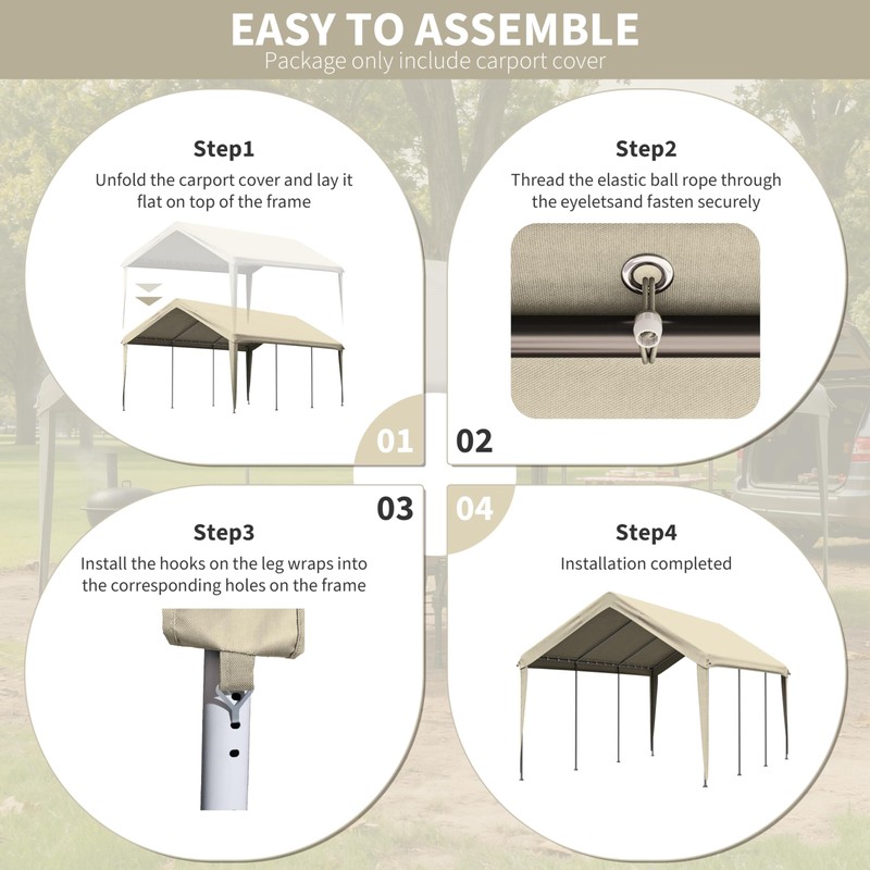 12'x20' Carport Replacement Canopy Cover,Waterproof & UV (Only Top Cover)