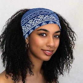 Boho Headbands for Women, Classic African Print, 3 Pack, Yoga Sports Hair Accessories, Navy Blue, Black, Burgundy
