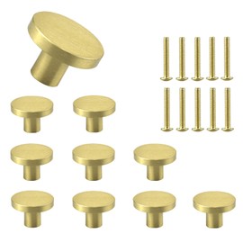 Lemiyoo 10 Sets Solid Brass Door Knobs, Round Drawer Handles, Metal Single-Hole Pulls,Used for Cabinets, Kitchen Cupboards，Shoe Cabinets, Wardrobes, Drawer (25 * 25mm, Gold)