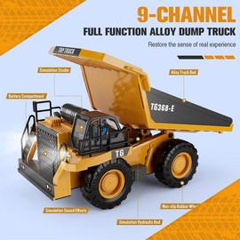 RC Dump Truck Toy, 9 Channels Remote Control Toy with Metal Bed and Light, Rechargeable Battery, Kids Construction Truck Toy for Boys 3+, Perfect 2024 Kids Birthday Gift for Kids 3-12+