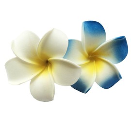 2 PCS 7cm Hawaiian Frangipani Plumeria Foam Head Flower Party Beach Hair Clip Hair Accessories (White+Blue)