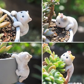YUEMOOLIX 4 Pcs Cat Figure Flower Pot and Vase Hugger Garden Decor Cute Resin Climbing Animal Statues Plant Pot Hanger Decoration for Garden Balcony Yard Fish Tank Ornaments