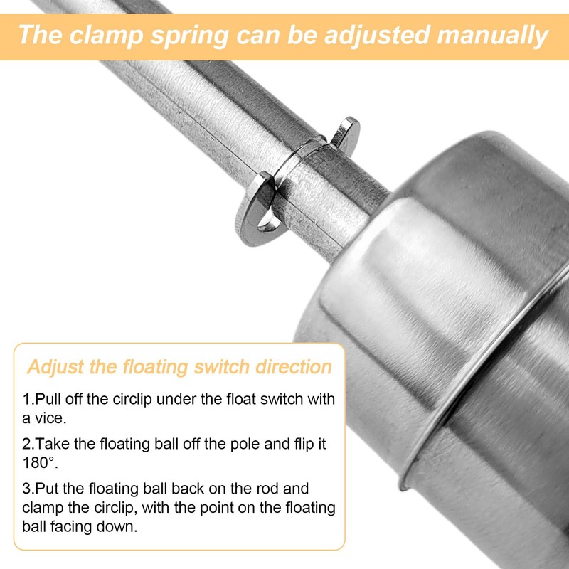 Water Float Switch, Stainless Steel, 150 mm Vertical Water Level