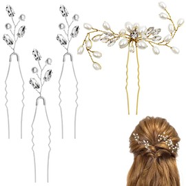 DLAND 7 Pieces Elegant Pearl Crystal Hair Pins Pearl Floral Pearl Crystal Leaf Wedding Hair Accessory for Bridal Bridesmaids Flower Girls and All-Matching Dairly Hairstyle.(Silver,Gold)