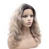 Mxangel Mid-length Curly Black Root Gray Wig Ombre Synthetic Lace