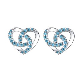 Aquamarine Earrings Birthstone March Heart Stud 925 Sterling Silver Light Blue Cubic Zirconia Celtic Knot Studs Earrings Christmas Gifts for Daughter