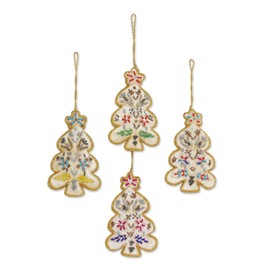 Novica Handmade Happy Christmas Embroidered Ornaments (Set of 4)