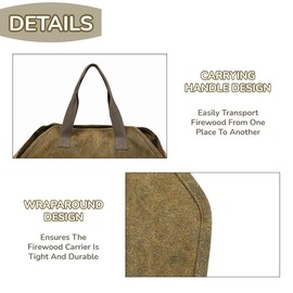 Firewood Carriers with Handles,Wood Carrying Bag for Firewood, Heavy Duty Log Carrying Bag Waxed Canvas Tote Bag for Indoor Outdoor Camping,57cm*24cm*46cm
