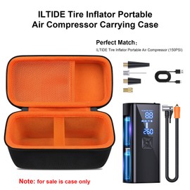 Elonbo Carrying Case for ILTIDE Tire Inflator Portable Air Compressor, 150PSI Cordless Tire Pump ​Travel Holder Electric Air Pump Smart Tire Inflator Storage Bag, Black+inside Orange