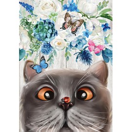 Toland Home Garden 1112692 Spring Cat and Ladybug Summer Flag, Double Sided for Outdoor Floral House Yard Decoration