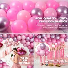 OuMuaMua Pink Balloons Light Pink Balloons Set, 62Pcs Metallic Pink Balloons Hot Pink Balloons Baby Pink Latex Balloons for Women Girls Baby Shower Birthday Princess Party Decorations, 12 Inch