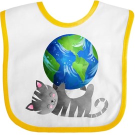 inktastic Cat with the World As a Toy Baby Bib White and Yellow 42870