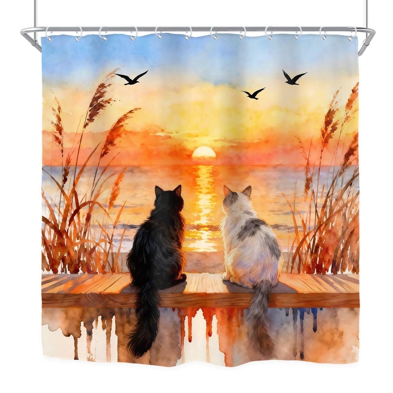 Beach Ocean Funny Cute Cat Fall Sunset Sea Bathroom Shower