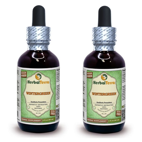 Wintergreen (Gaultheria Procumbens) Glycerite, Dried Leaf Powder Alcohol-Free Liquid Extract (Brand Name: HerbalTerra, Proudly Made in USA) 2x2 fl.oz (2x60 ml)