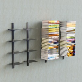 DuvinDD Tree Bookshelf Wall Mounted, 8 Shelf Modern Hanging Bookshelf, Book Shelf for Wall Set of 4, Wall Organizer and Display with Mounting Hardware,Black